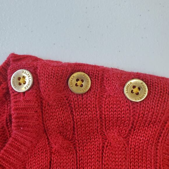 Y2K Ralph Lauren Sweater Womens Medium Red Cable Knit Crewneck Preppy Academia - Picture 3 of 8